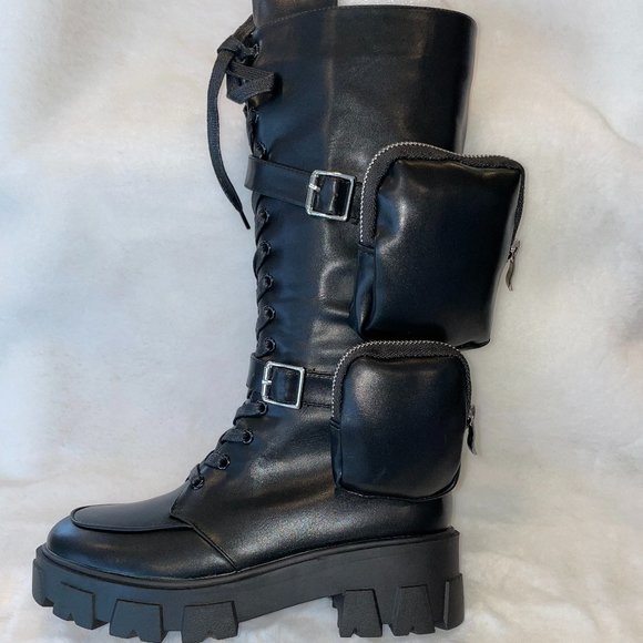 Dolls Kill Shoes Awang X Dolls Kill Tactical Double Zippered Pouch Knee High Combat Boots